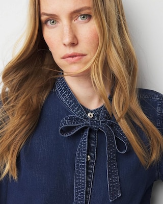 Tie-Neck Denim Shirt click to view larger image.