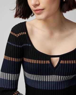 Long Sleeve Stripe Keyhole Pullover Sweater click to view larger image.