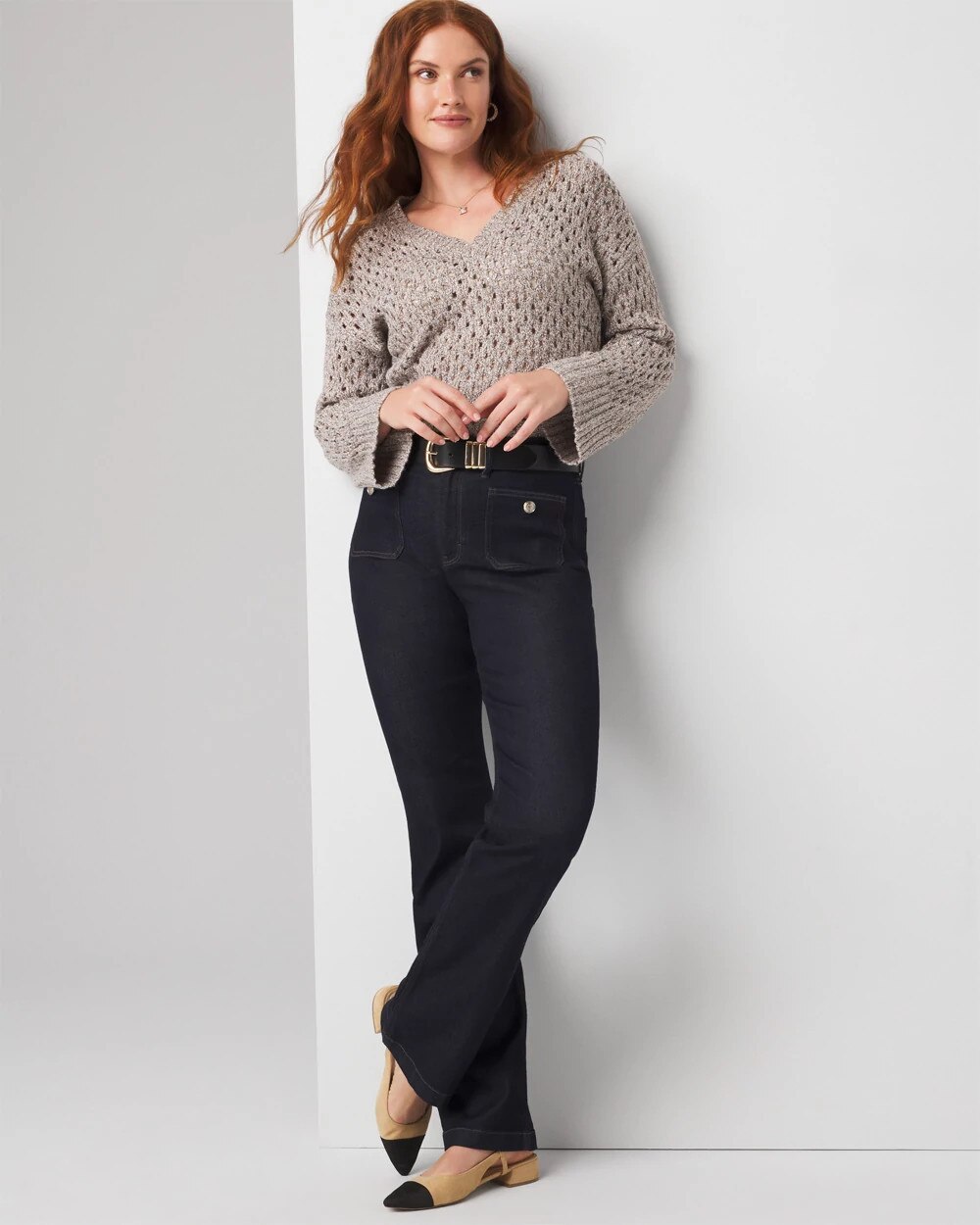 High-Rise Patch Pocket Bootcut Jeans - image 1