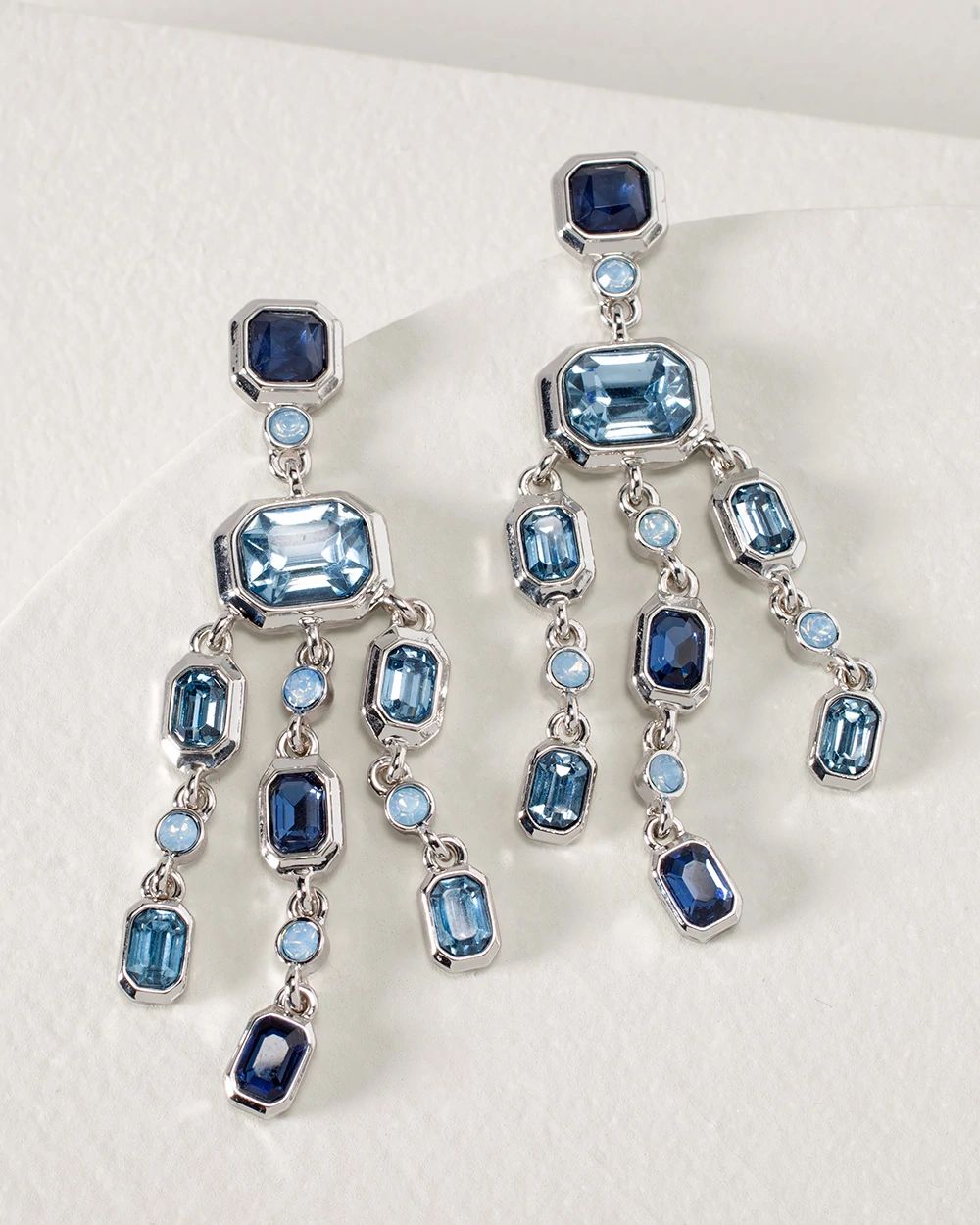Silvertone & Blue Chandelier Earrings click to view larger image.