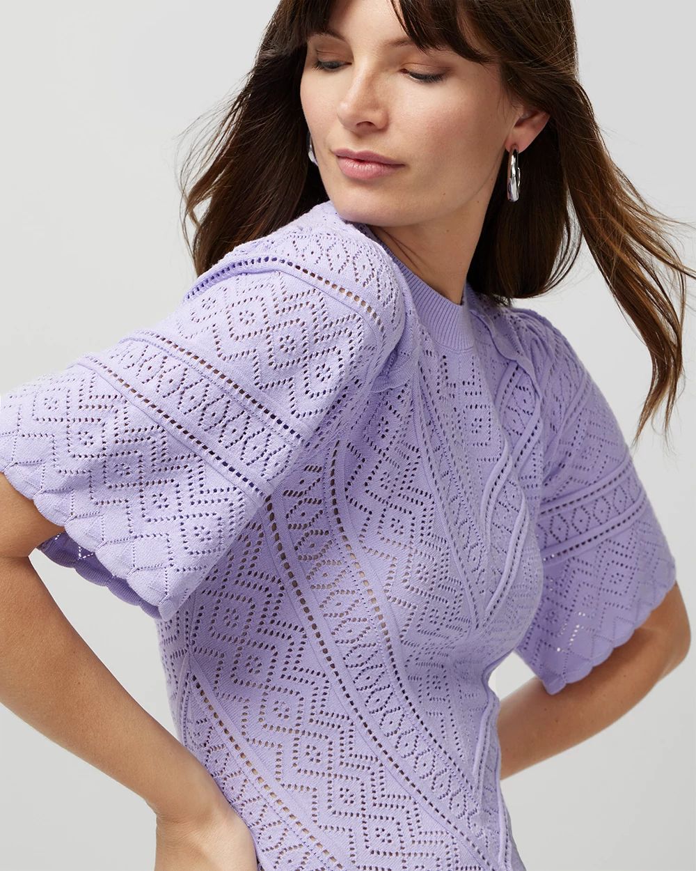 Pointelle Bell-sleeve Sweater