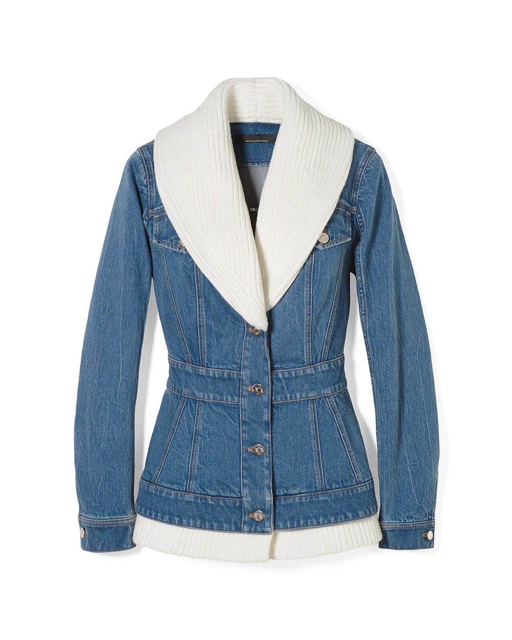 Peplum Denim Jacket with Sweater Trim click to view larger image.