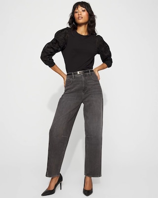 Pleated Lace Sleeve Crewneck Tee click to view larger image.