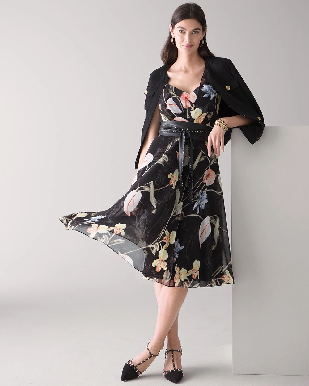Sleeveless Floral Overlay Midi Dress