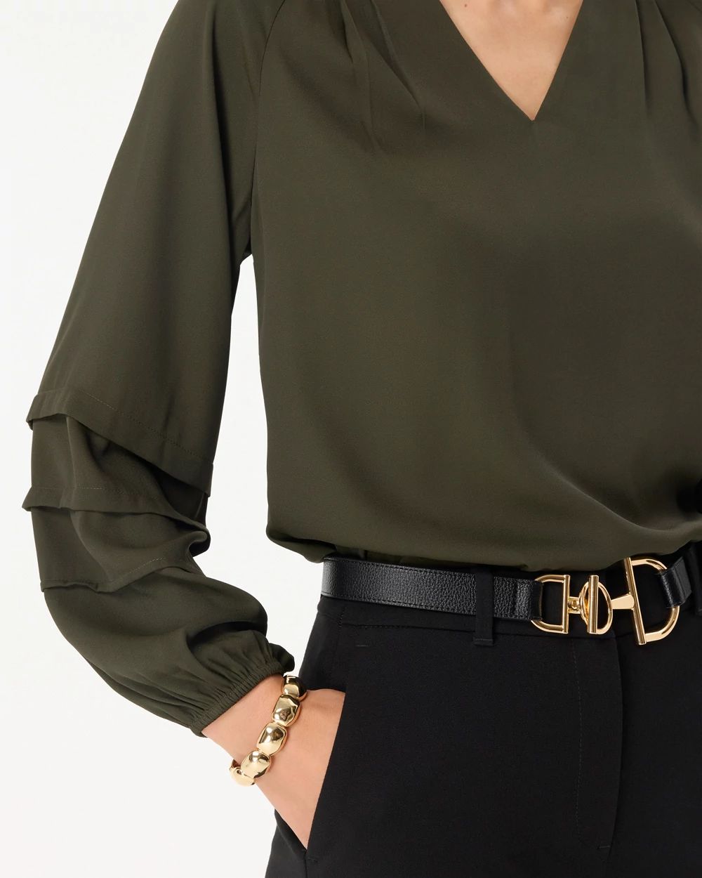 Pleated Sleeve Crepe Blouse click to view larger image.
