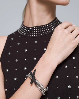 Silvertone Rhinestone Stretch Bracelets, Set of 5