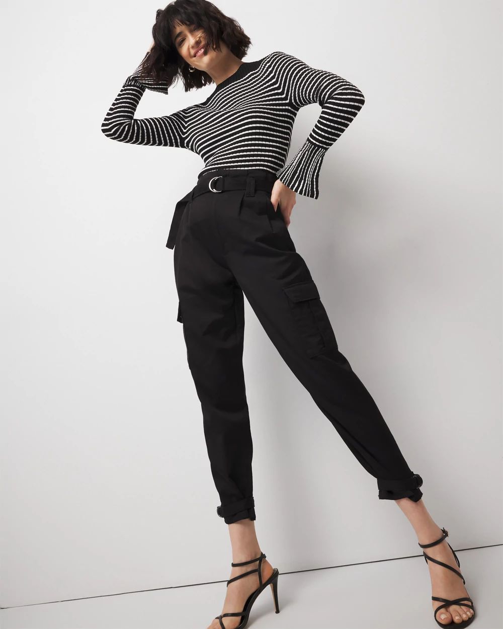 Petite Striped Flared Cuff Sweater