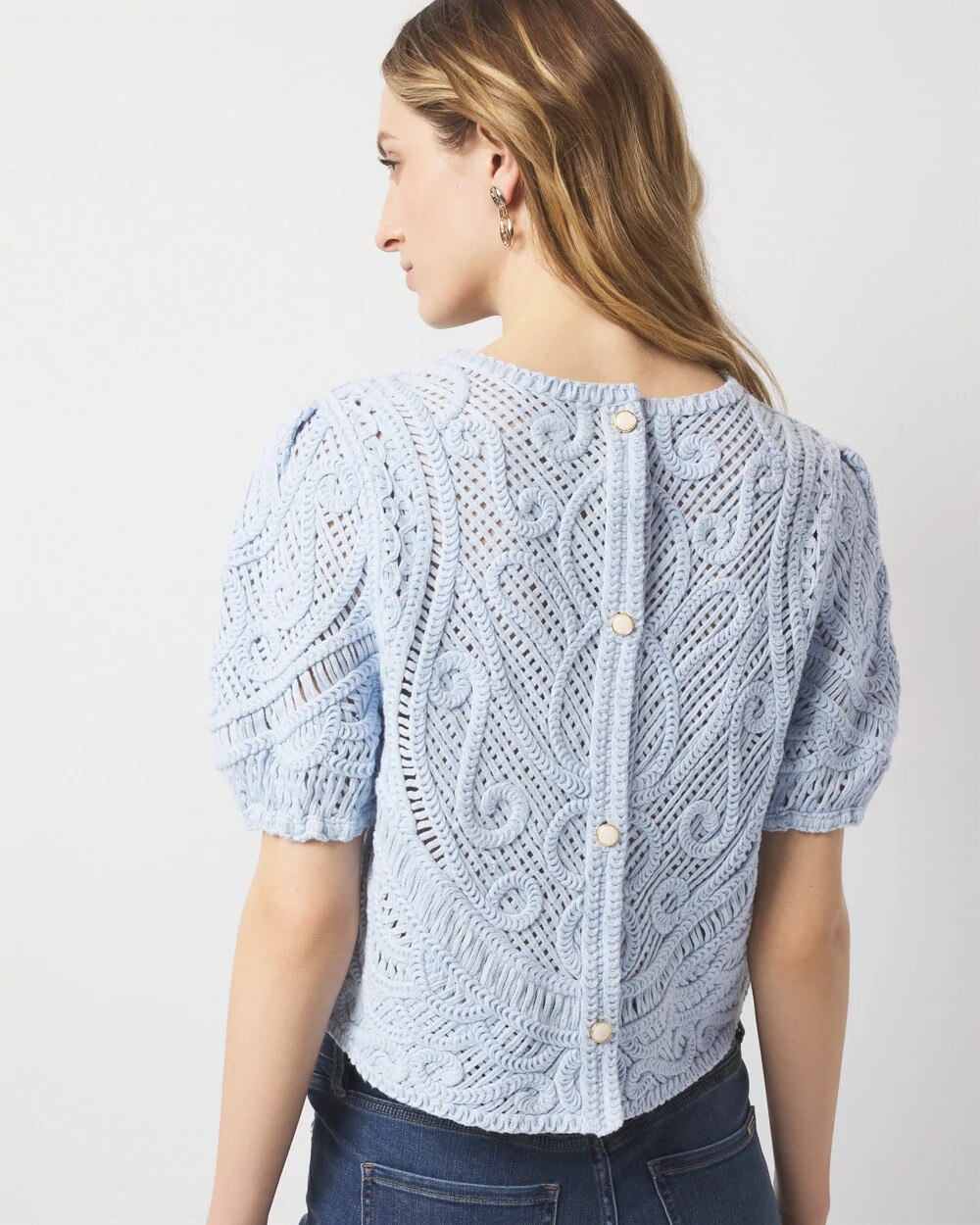 Puff Sleeve Crochet Sweater