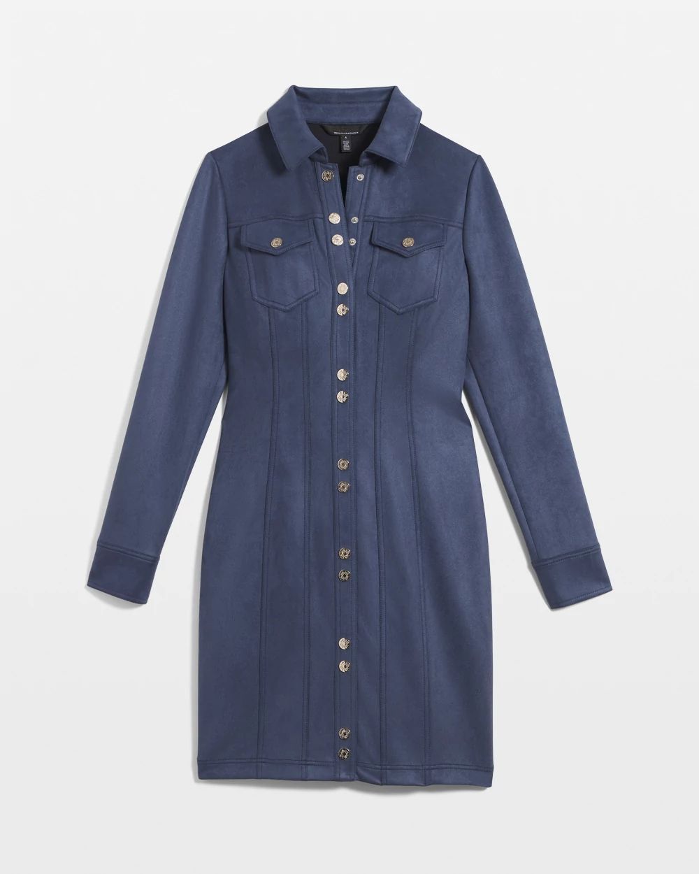 Petite Long Sleeve Faux Suede Shacket Dress