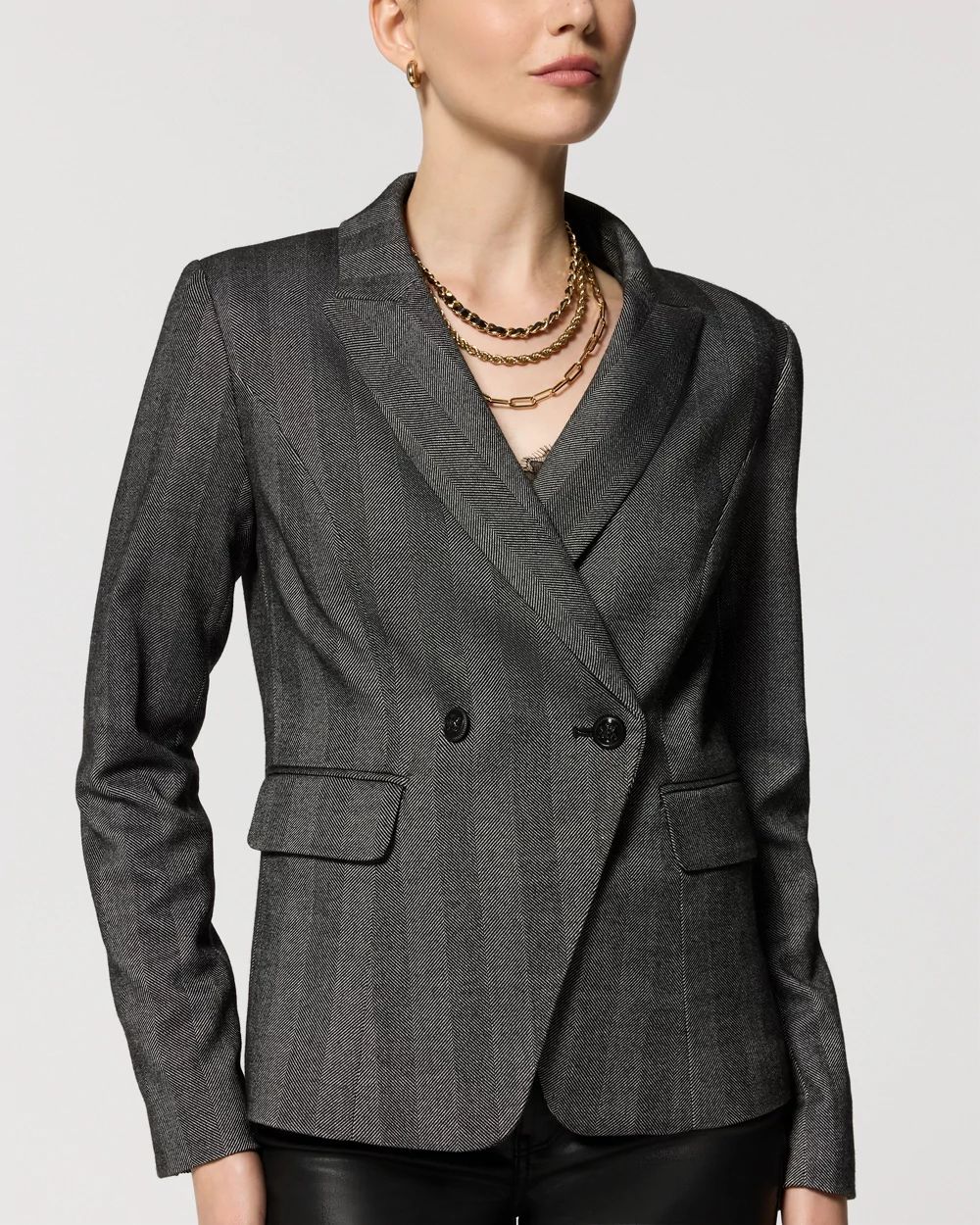 Petite Herringbone WHBM® Cropped Two-Button Studio Blazer click to view larger image.