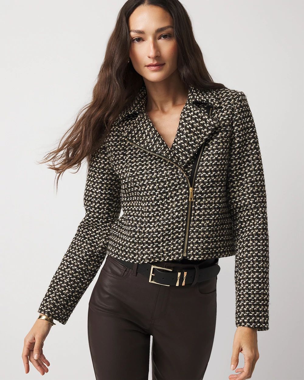 Metallic Tweed Moto Jacket click to view larger image.
