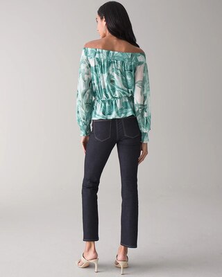 Floral-Print Off-The-Shoulder Mesh Top