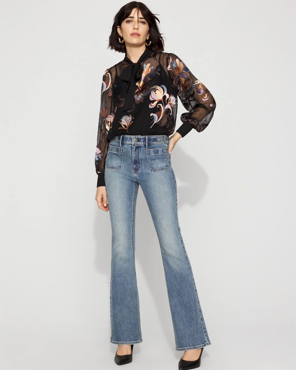 Petite High-Rise Novelty Waistband Flare Jean