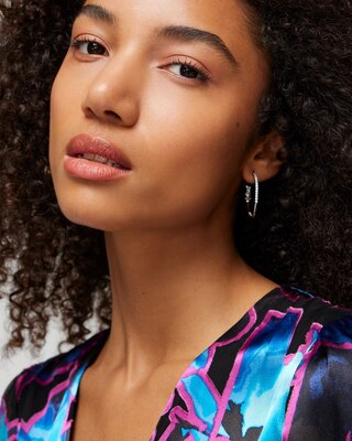 Pavé Silvertone Small Hoop Earrings