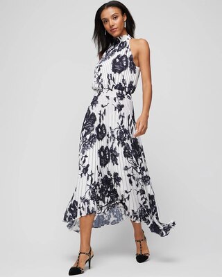 Sleeveless Halter Pleated Midi Dress