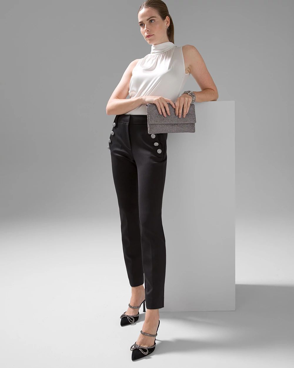 WHBM® Jolie Button Straight Scuba Knit Pant