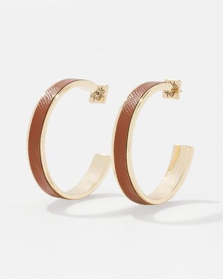 Cognac Textured Leather Hoop Earrings click to view larger image.