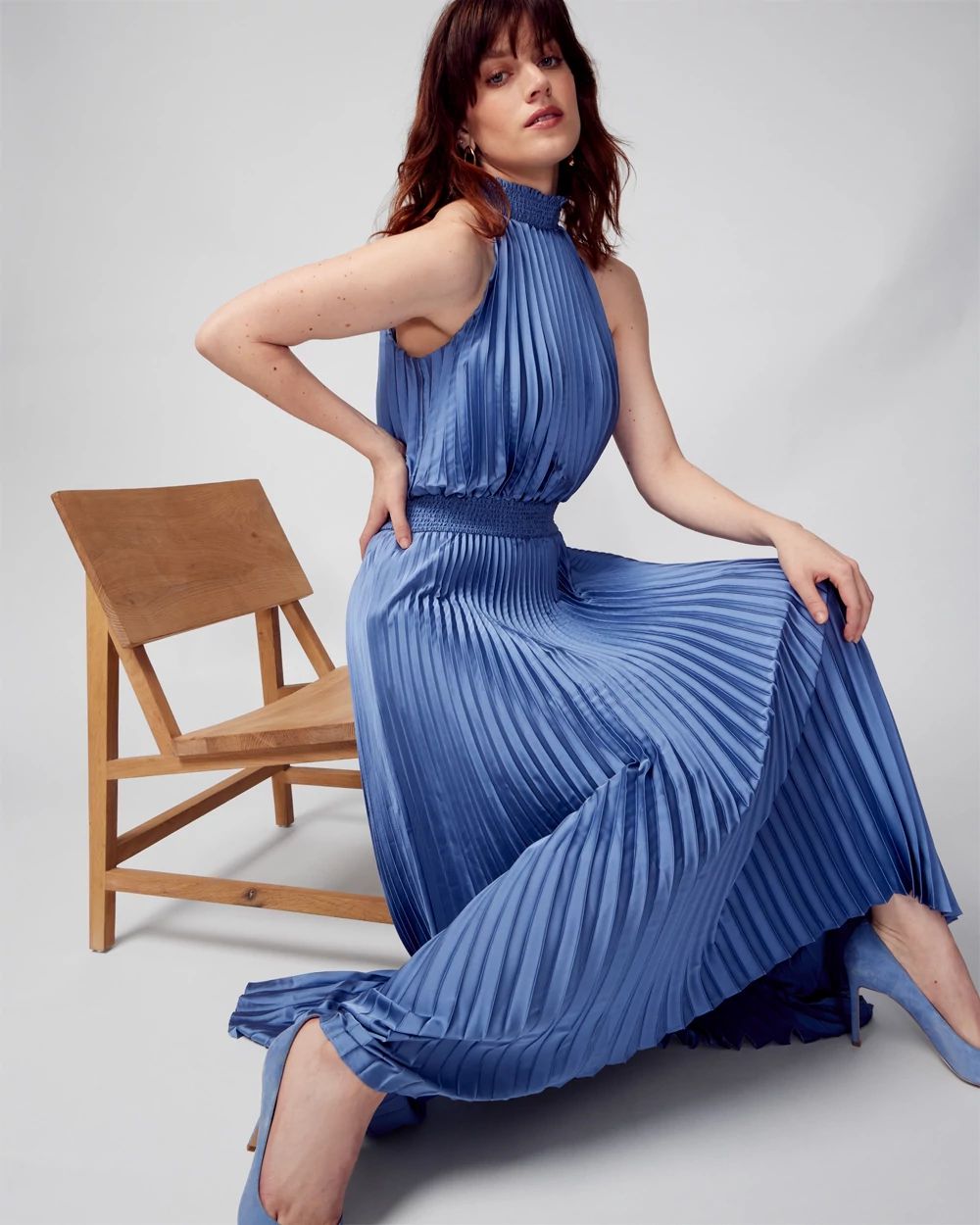 Pleated Midi Halter Dress