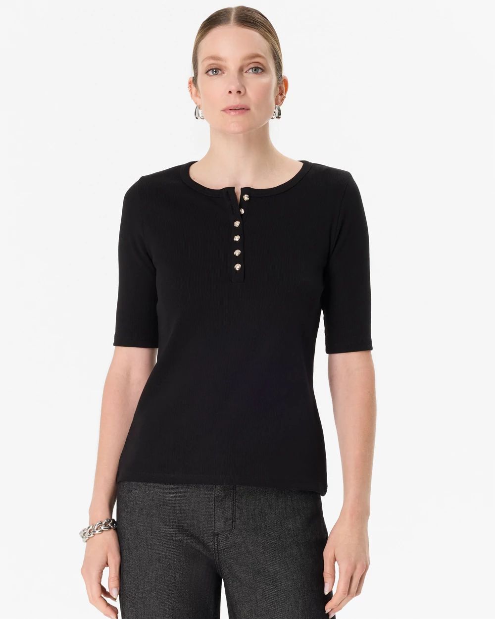 Elbow Sleeve Henley Top