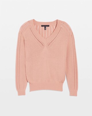 Cashmere Blend Pointelle V-Neck Sweater click to view larger image.