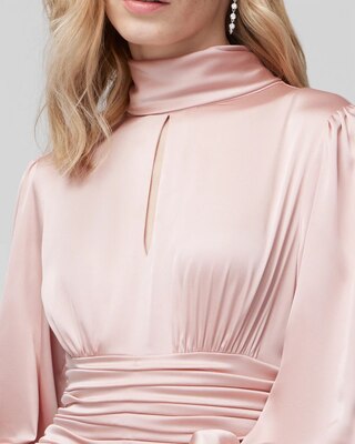 Petite Long Sleeve Mockneck Keyhole Blouse