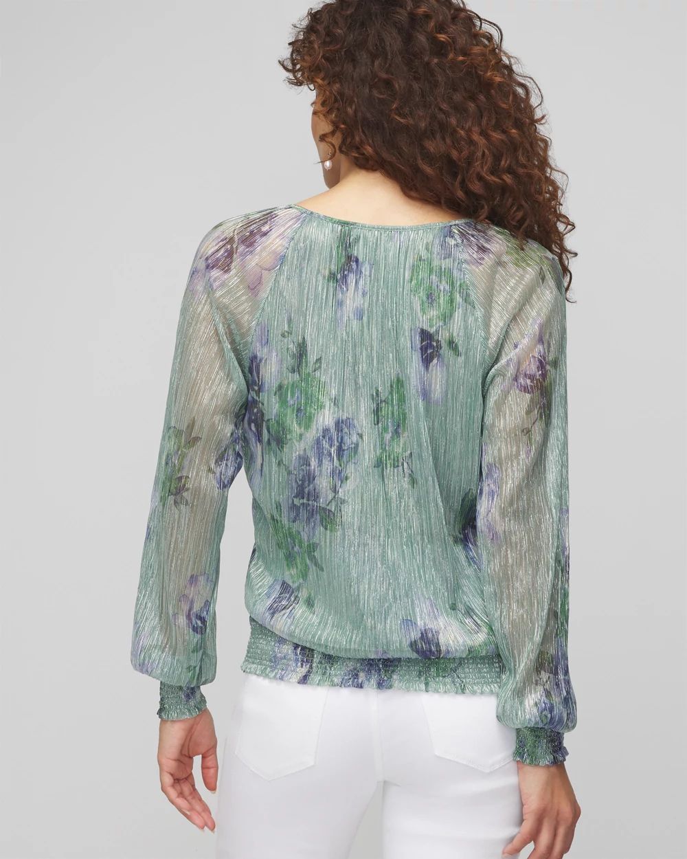 Petite Long Sleeve Metallic Printed Top