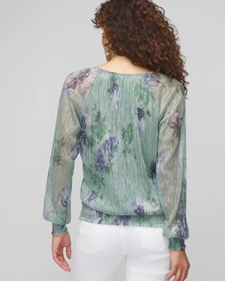 Petite Long Sleeve Metallic Printed Top