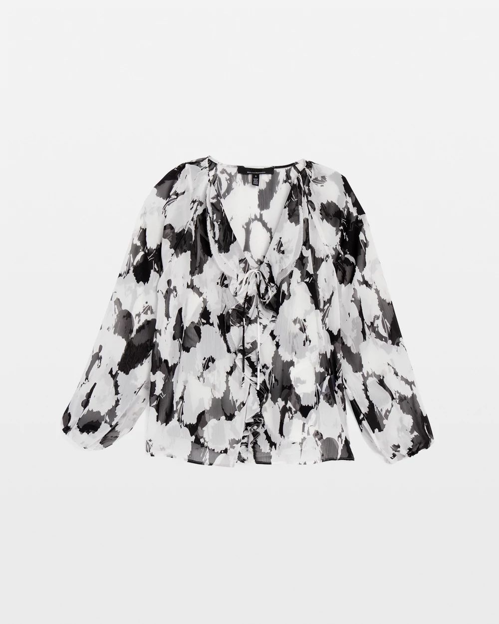 Petite Printed Ruffle Front Blouse