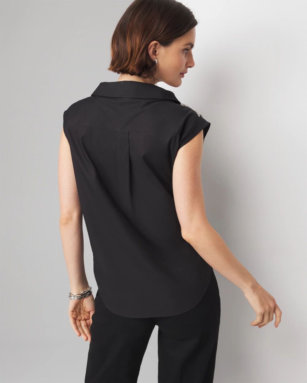 Embellished Poplin Surplice Shirt click to view larger image.