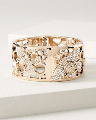 Goldtone & Crystal Bee Cuff Bracelet click to view larger image.