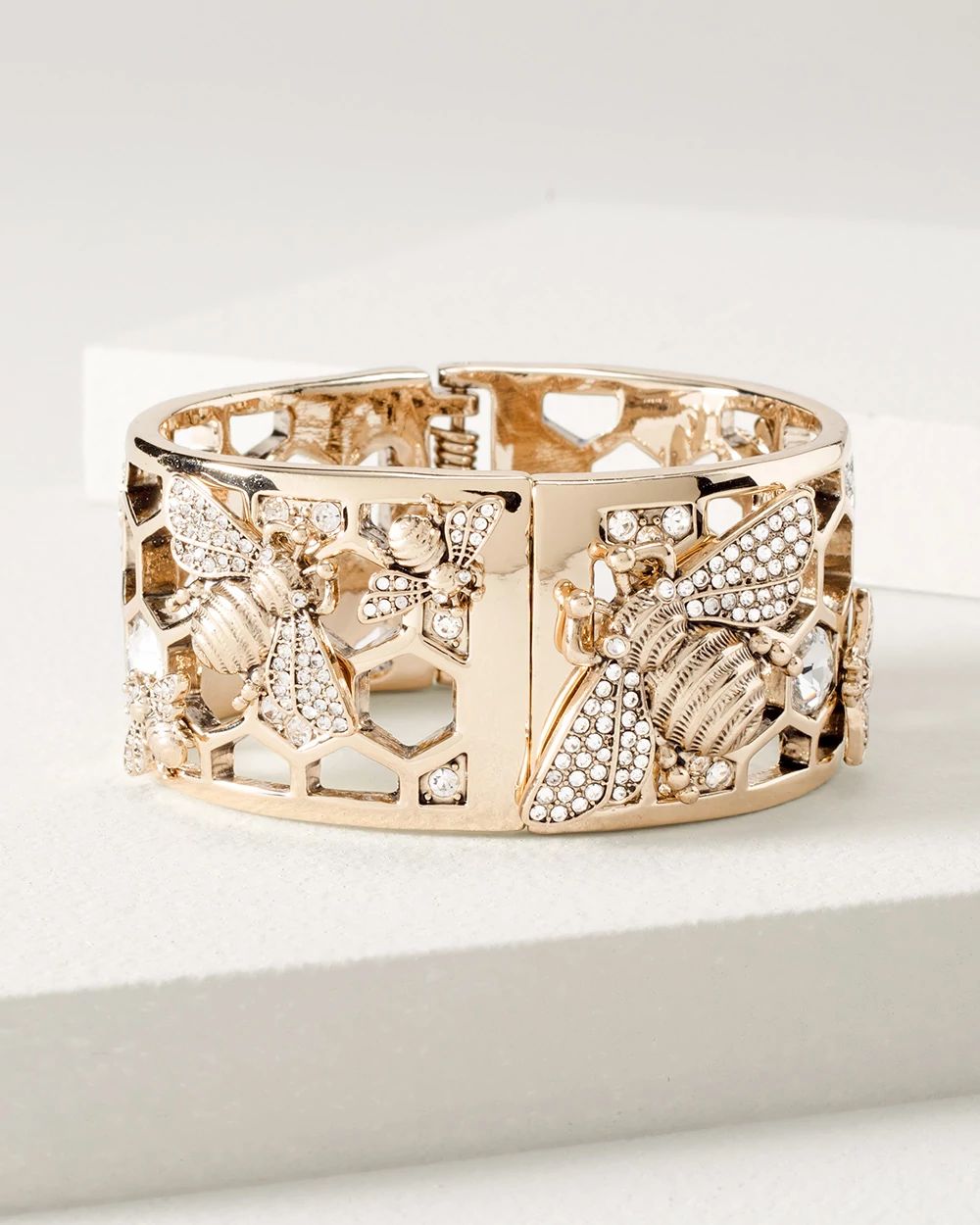 Goldtone & Crystal Bee Cuff Bracelet click to view larger image.