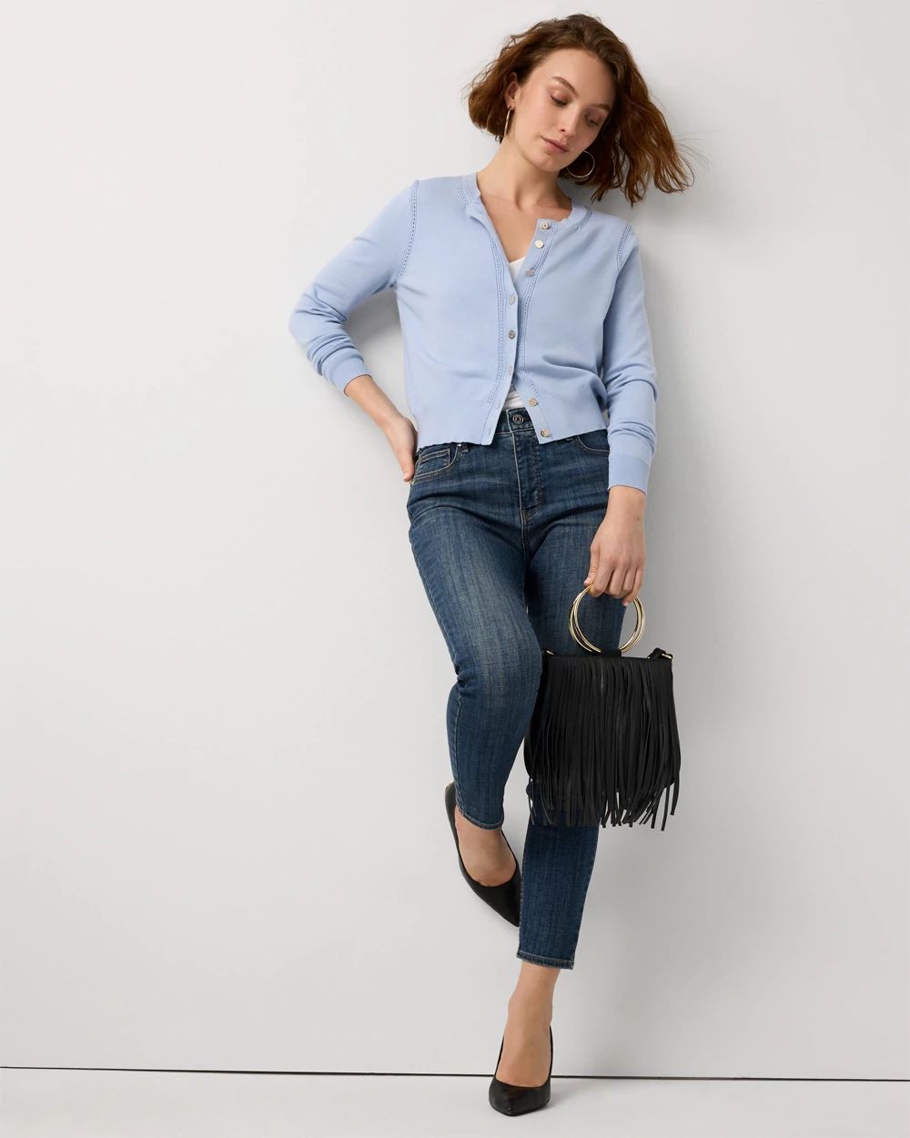 Crewneck Button-Front Cardigan