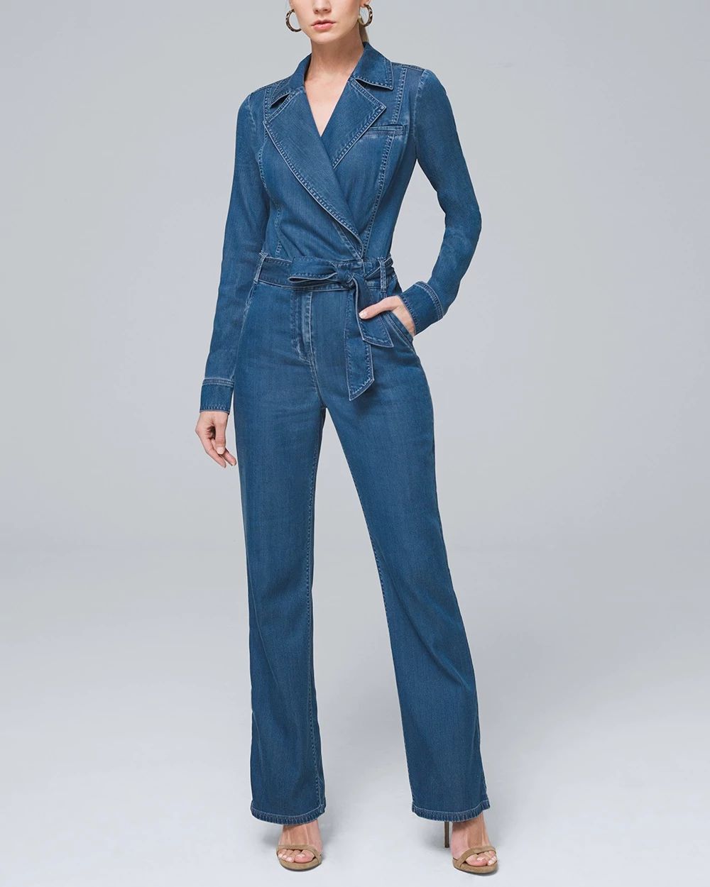 Denim Surplice Wrap Jumpsuit