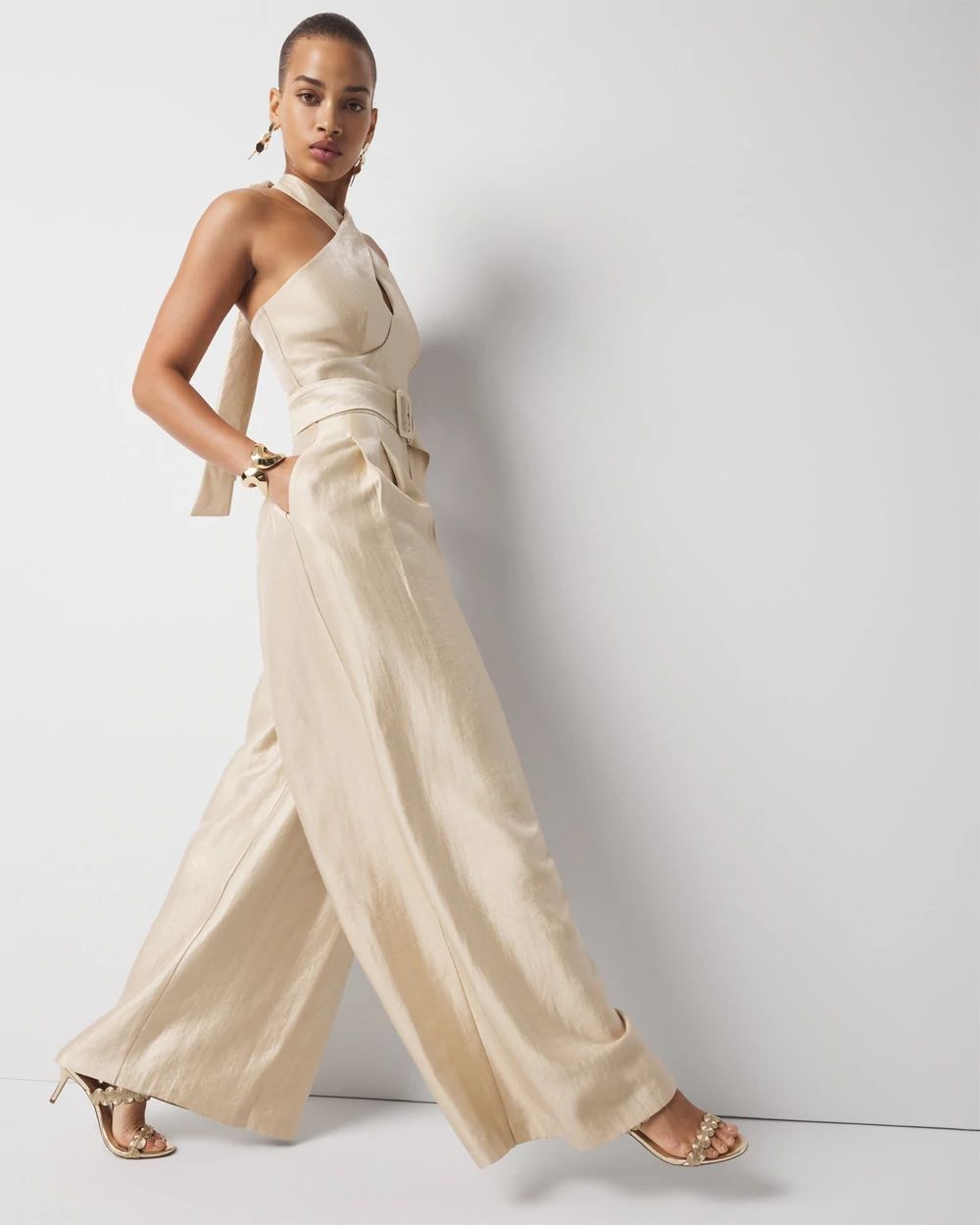 Petite Belted Halter Jumpsuit