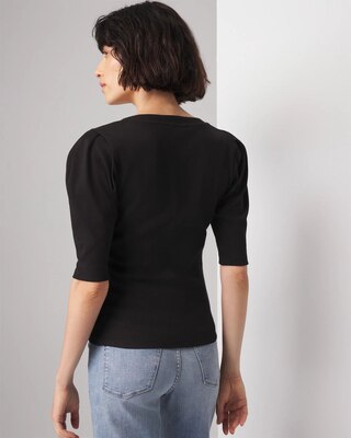 Pima Cotton Rib Elbow Sleeve Henley Tee