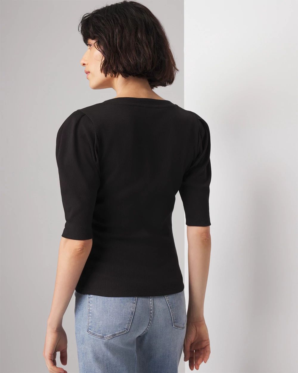 Pima Cotton Rib Elbow Sleeve Henley Tee