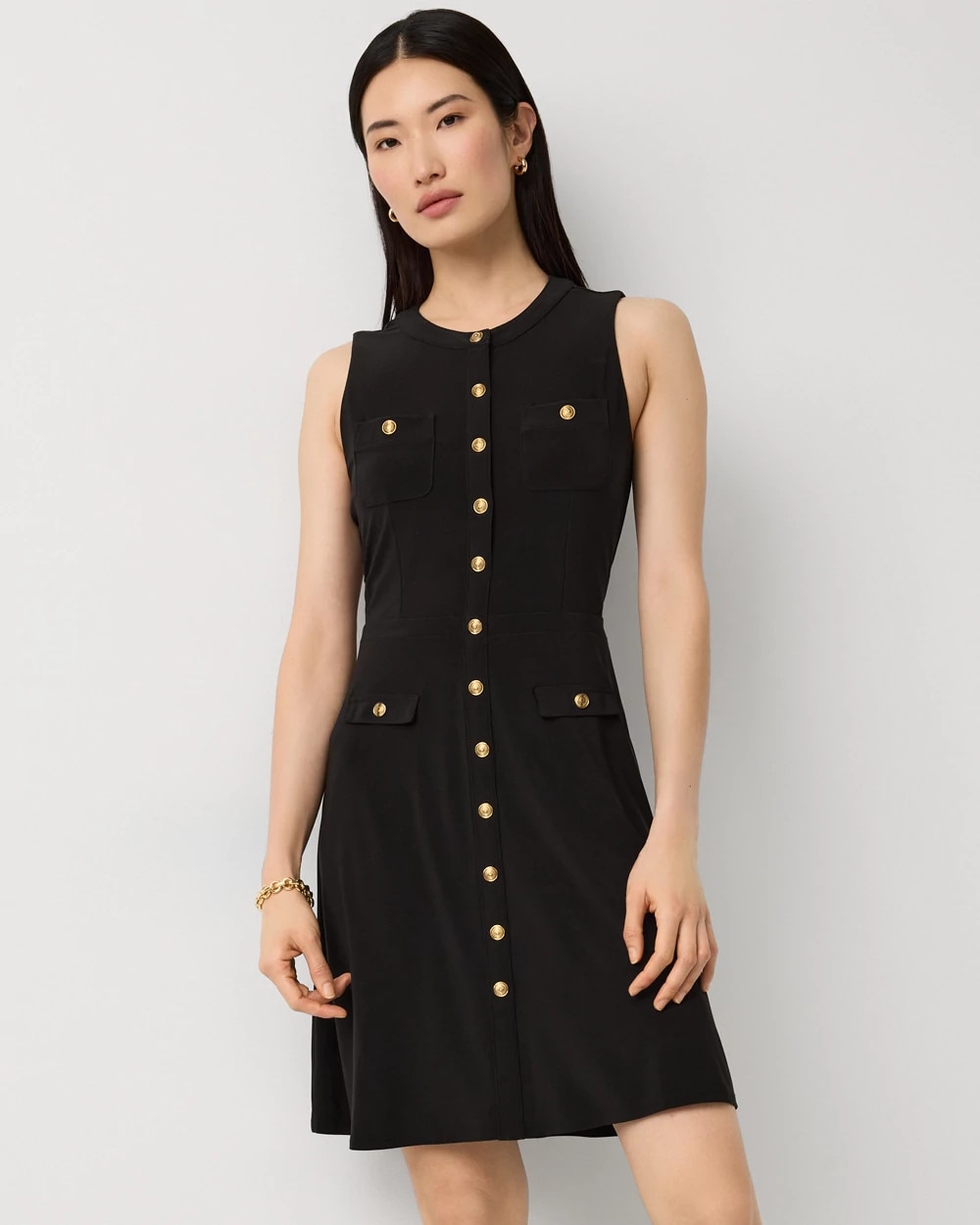 Sleeveless Button Front Dress