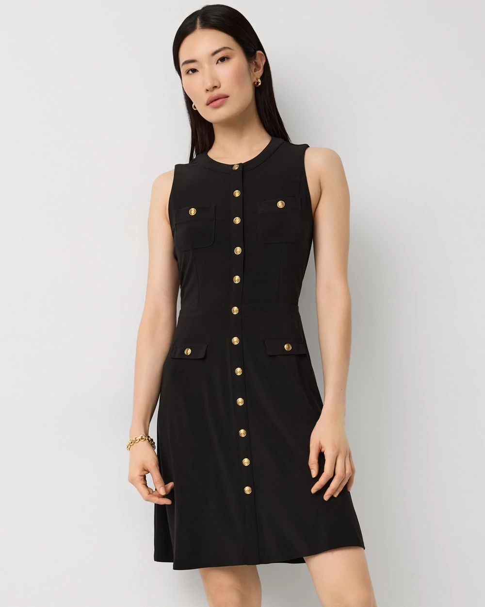 Petite Sleeveless Button Front Dress