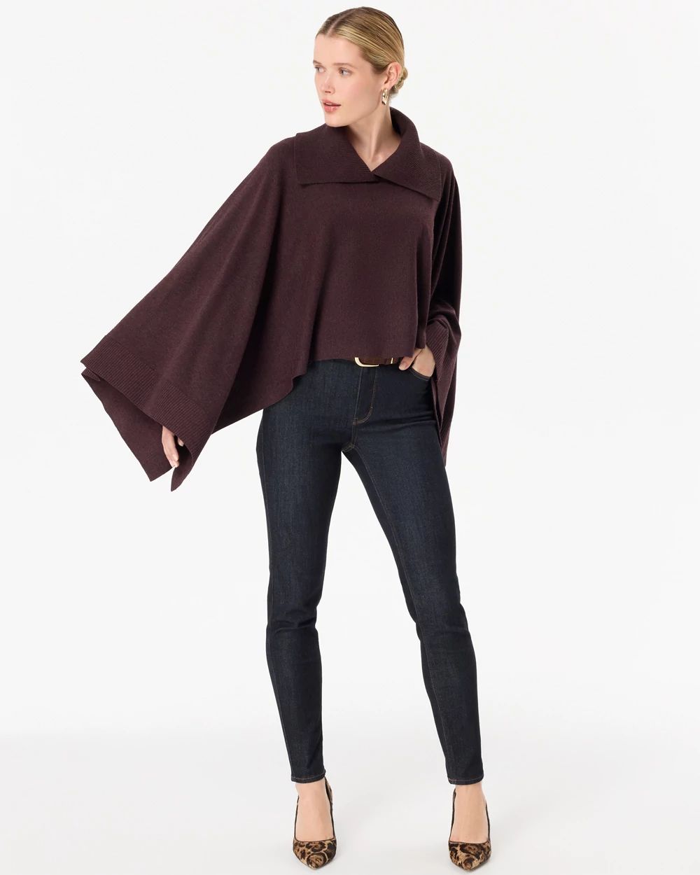 Split Neck Sweater Poncho click to view larger image.