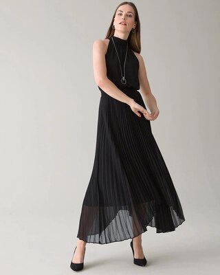 Sleeveless Smock Waist Pleated Midi Dress