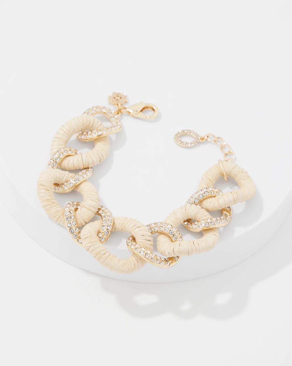 Natural Raffia + Crystal Link Bracelet
