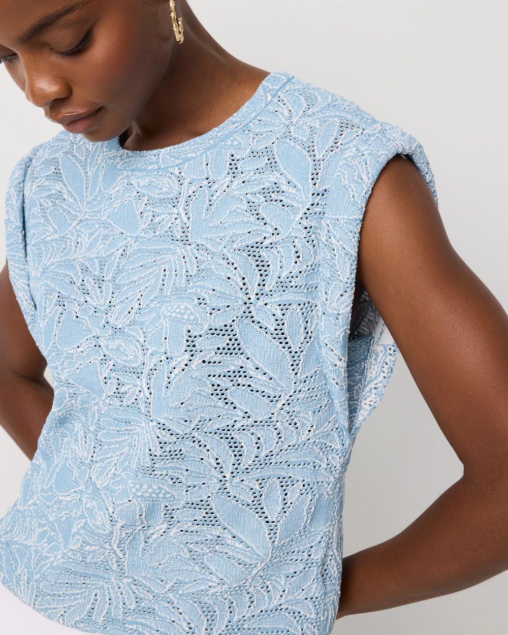 Floral Stitch Sleeveless Pullover click to view larger image.