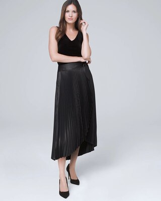 Metallic Pleated Wrap Midi Skirt