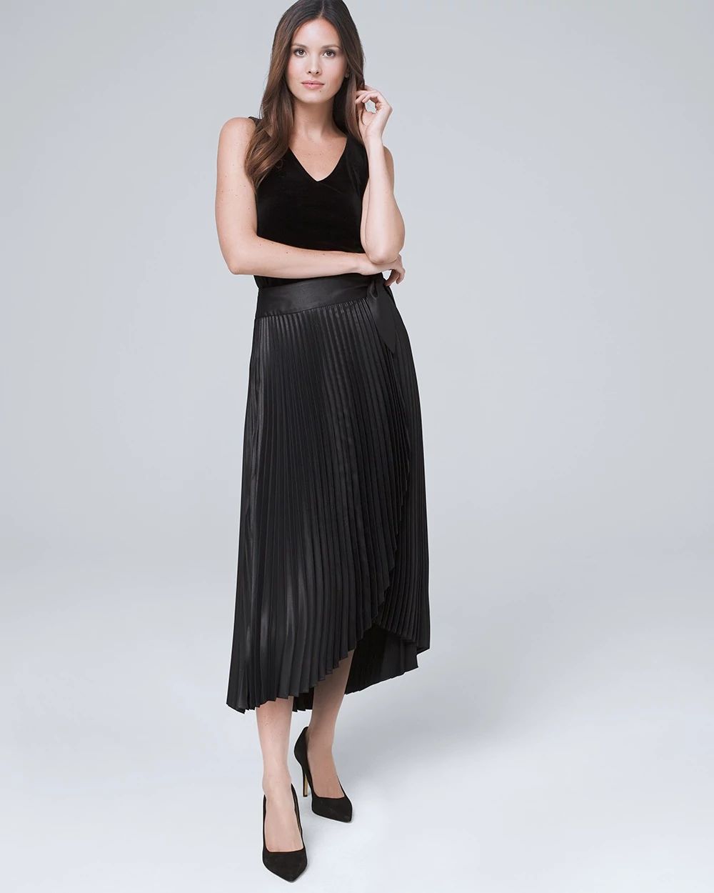 Metallic Pleated Wrap Midi Skirt click to view larger image.