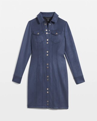 Long Sleeve Faux Suede Shacket Dress click to view larger image.