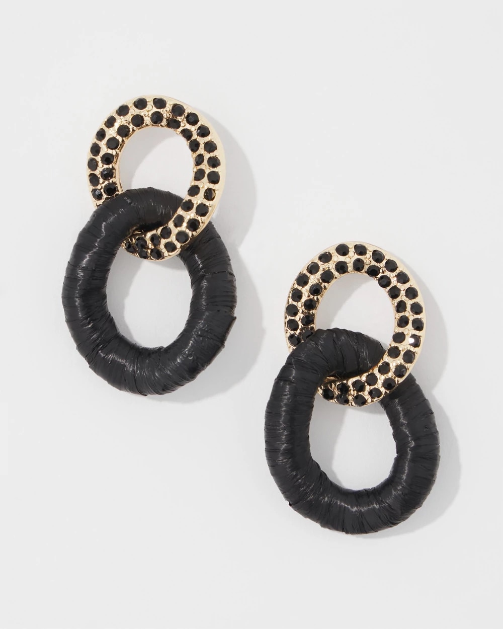 Black Raffia + Crystal Drop Earrings - image 1