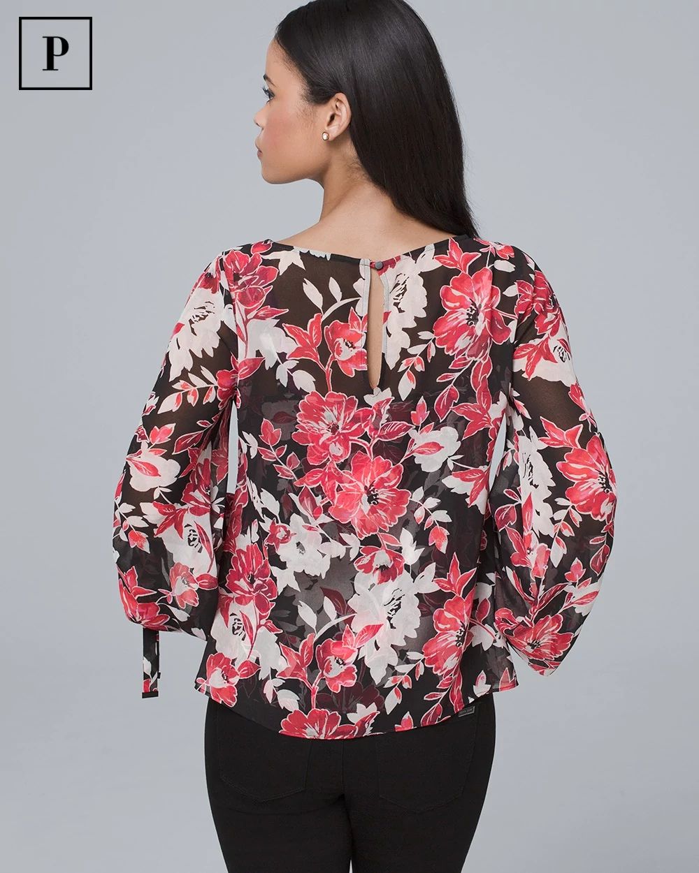 Petite Tie-Sleeve Floral Blouse
