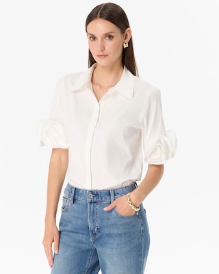 Rosette Sleeve Poplin Shirt