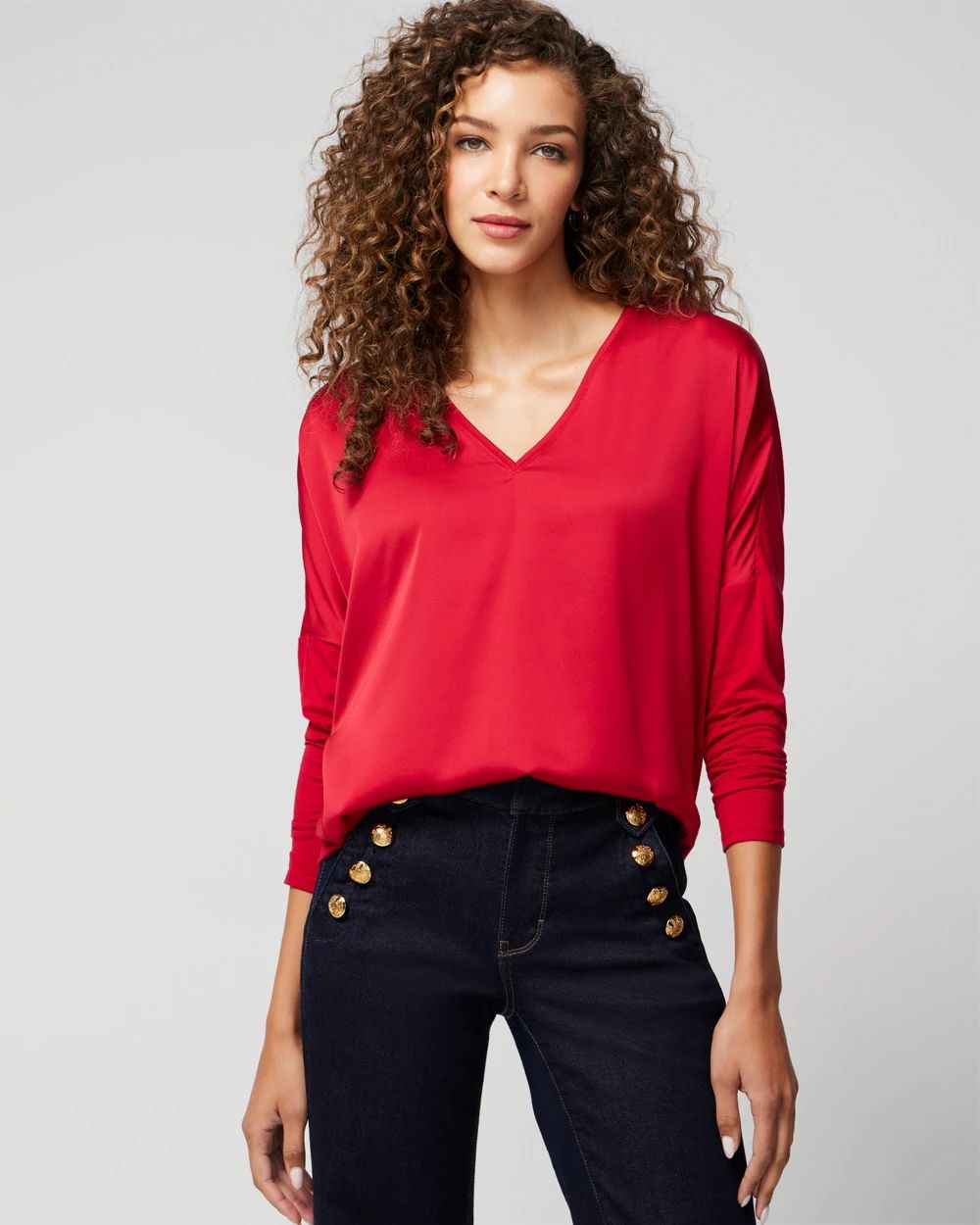 Woven Front Long Sleeve Tee