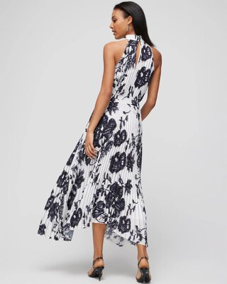 Sleeveless Halter Pleated Midi Dress